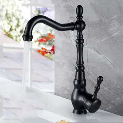 Image de Cuisine Robinet bronze noir laiton antique chaud et froid Mixer Kran Deck Mount Mixer Tap - 1/0