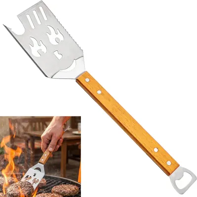 Produktbild von Grillspatel 7-in-1, Edelstahl, Holzgriff, für Barbecue