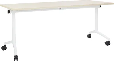 Zdjęcie produktu dla BELIANI Biurko składane jasnobrązowy z białym metalowe blat MFC 180 x 60 cm z kółkami mobilne prostokątne nowoczesny wygląd