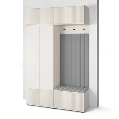 Produktbild von Garderoben-Set Ritmo version 2 – gefräste Kleiderschrank mit Polsterplatten, Schuhschrank, für Flur und Eingangsbereich (cashmere, Trinity 14)