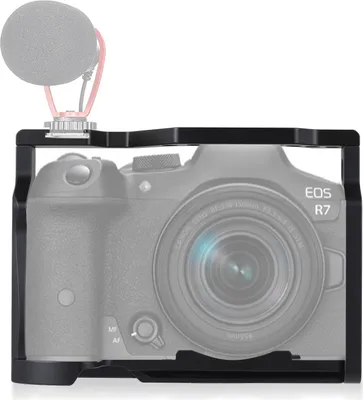 Produktbild von Schuetzender Kamerakaefig aus Aluminiumlegierung mit Kaltschuhhalterung, Arca-Schnellwechselschlitz, zahlreichen 1/4-Zoll- und 3/8-Zoll-Gewindeloechern, kompatibel mit der Canon EOS R7/R8-Kamera