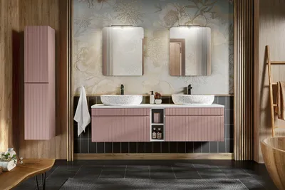 Zdjęcie produktu dla Zestaw mebli łazienkowych 180 cm z umywalkami, szafką i lustrami