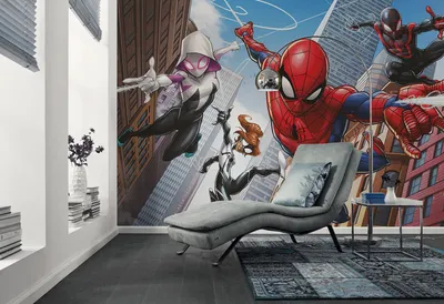 Produktbild von Komar Vlies Fototapete - Marvel Spider-Man Swinging Crew - Größe 400 x 250 cm