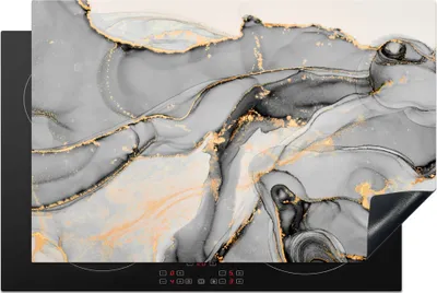 Produktbild von KitchenYeah© Herdabdeckplatte Marmor - Gold - Grau , 80x52cm, Küche Deko, Glaskeramikkochfeld Herdabdeckung, Abdeckplatte fùr Kochfeld