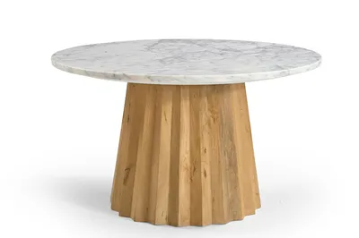 Zdjęcie produktu dla Marmoholz - Torino stolik kawowy okrągły Ø70 cm x H40 cm z szarego marmuru i jasnego drewna mango – elegancki stolik w stylu skandynawskim