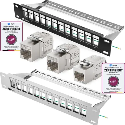 Produktbild von hb-digital Patchpanel 10 Zoll 12 Port mit RJ45 Keystone Modulen 1HE