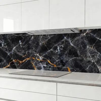 Produktbild von Küchenrückwand Marmor Schwarz Steinoptik 60x200 cm – monolithische ABS-Platte mit Direktdruck, Spritzschutz Küche & Bad, Fliesenspiegel