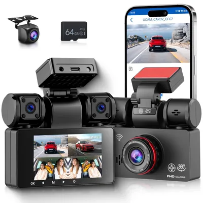 Productafbeelding van Auto Dashcam 4-Kanaals 360° 2K + 1080P WiFi - 3 Inch IPS-HD Scherm
