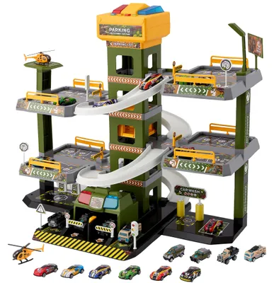 Dino-Parkhaus 5 Etagen mit Aufzug, 12 Autos, 1 Heli