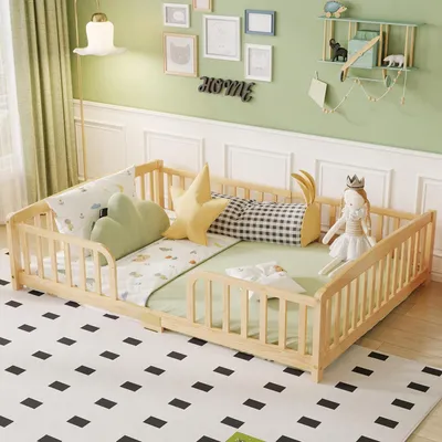 Produktbild von FAVSH Montessori Bodenbett 140x200 cm aus Massivholz, mit Rausfallschutz und mit