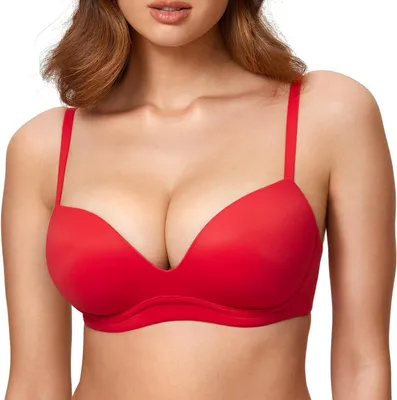 Produktbild von BH ohne Bügel, ideal für Damen, mit tiefem Ausschnitt und verstellbarem Hakenverschluss am Rücken