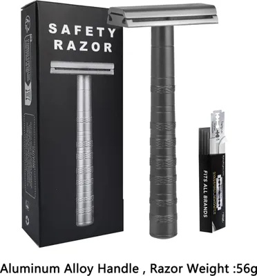 Produktbild von INF Edelstahl Rasierhobel mit Aluminiumgriff & 5 Klingen für Herren Schwarz