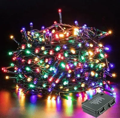 Obrázek produktu pro Vánoční světelný řetěz na baterie s časovačem, 300 LED diod, pro venkovní použití, 8 režimů, voděodolný (IP44), pro vnitřní i venkovní dekoraci