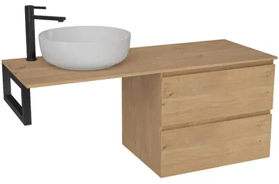 Immagine prodotto di CERANO - Mobile da bagno Carole - rovere miele + piano lavabo Navira Slim - 18 mm + mensola nera - 160x46x49,8 cm
