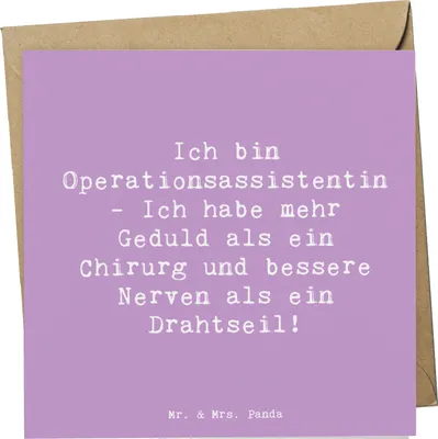 Produktbild von Mr. & Mrs. Panda Grußkarte Spruch Geduld Operationsassistentin - Lavendeltraum - Geschenk, Nerven, Genauigkeit, Klappkarte, anlasskarte, Berufsliebe, Berufsalltag, Beruf