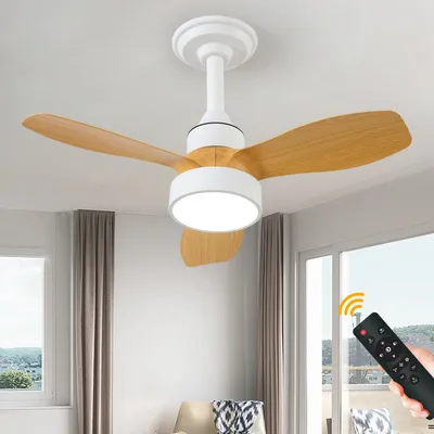 Produktbild von Deckenventilator mit Beleuchtung und Fernbedienung 24W LED Leise Deckenleuchte Holz Ventilator Mit Dimmbar Einstellbare Windgeschwindigkeit JDONG