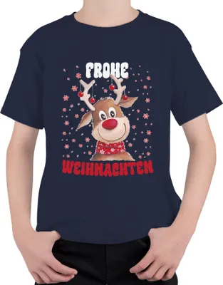 Produktbild von Frohe Weihnachten Süßes Reh Rentier - Weihnachten Xmas Christmas Uni Kinder T-Shirt, Navy, 128