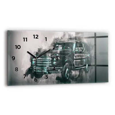 Produktbild von Wallfluent Wanduhr – Stilles Quarzuhrwerk - Uhr Dekoration Wohnzimmer Schlafzimmer Küche - Zifferblatt - schwarze Zeiger - 60x30 cm - Alter Schulauto