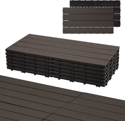 Produktbild von Aopunly WPC 6x Holzfliesen Terrassenfliesen á 60 x 30 x 2.2 cm, Dunkelbraun, 1m² WPC Klickfliesen, Balkonfliesen wetterfest