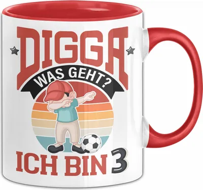 Produktbild von 3. Geburtstag Geschenk Tasse Becher Jungs Sohn Geburtstagsgeschenk Digga Was geht Ich Bin 3 (Rot)