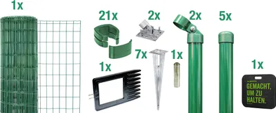 Produktbild von Alberts 695682 Fix-Clip Pro als Zaun-Komplettset, mit Einschlagbodenhülse und Kniekissen, grün, Höhe 102 cm, Länge 10 m