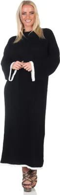 Produktbild von 383 Mississhop Damen Strickkleid mit kontraster Kante gestricktes Kleid lang Schwarz