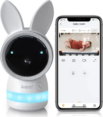 Produktbild von Camera de supraveghere WIFI Baby Monitor, 2K/3MP UHD 355° Arenti AInannycam, Wiegenlieder, Schrei-Erkennung, Temp & Umidity Sensor, Two Way Talk, Alb(Camera unica)