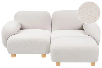 Produktbild von BELIANI 2-Sitzer Sofa Cremeweiß Bouclé Gepolstert Teddyfell Optik Modular Freistehend mit Ottomane Armlehnen Niedrige Beine Modern Modulsofa
