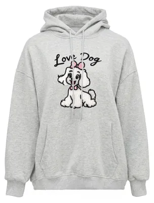 Produktbild von Damen Lässiger Strick-Kapuzenpullover Grau Größe M mit Kängurutasche