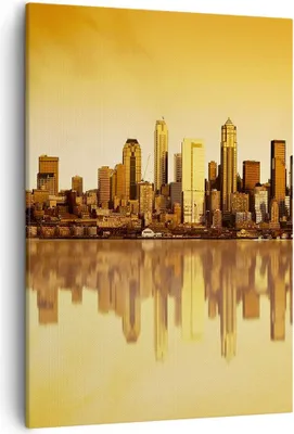 Produktbild von Bild auf Leinwand - Leinwandbild - Einteilig - Stadt Wolkenkratzer Wasser - 50x70cm - Wand Bild - Wanddeko - Wandbilder - Leinwanddruck - Wanddekoration - Leinwand bilder - Wandbild - PA50x70-0118