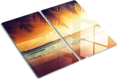 Imagen del producto de Cubierta para placa de cocina – Cubierta para placa de inducción – Placa de vidrio protectora – 2x30x52 cm – Placas de vidrio protectoras para cocina – Vidrio templado – Playa tropical