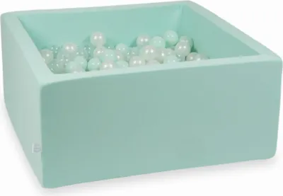Obrázok produktu pre Suchý mätový bazén 90x90x40 so 400 guľôčkami: Priehľadný, perleťový, svetlá mäta