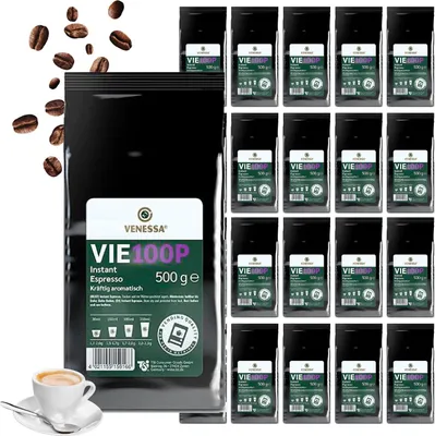 Produktbild von VENESSA VIE 100P Espresso Instant Kaffee 20 x 500g Premium Kaffeepulver für Automaten, Vending, kräftig aromatisch hochergiebig