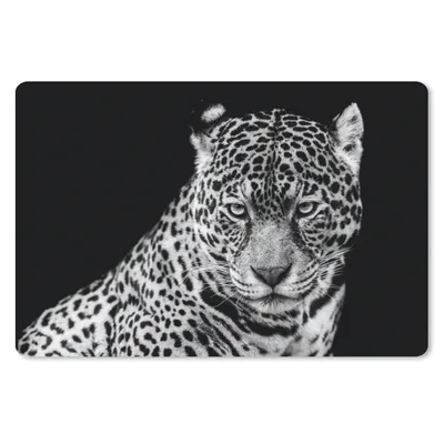 Produktbild von MuchoWow® Schreibtischunterlage Leopard - Tiere - Schwarz - Weiß - Porträt 60x40 cm - XXL Mauspad - Großes Mauspad