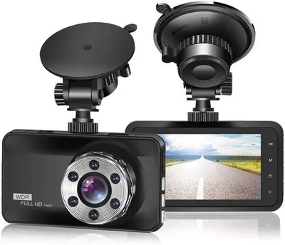 Zdjęcie produktu dla Kamera samochodowa z trybem nocnym – podwójny obiektyw – funkcja zbliżenia – tryb parkowania – Full HD – czujnik ruchu – nagrywanie w pętli – z kartą SD