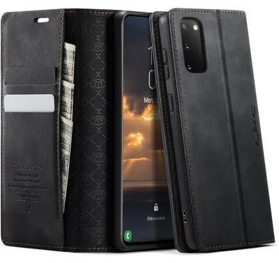 Immagine prodotto di Custodia a libro in pelle nera per Samsung Galaxy S20 6,2'', con scomparto per carte RFID e funzione stand