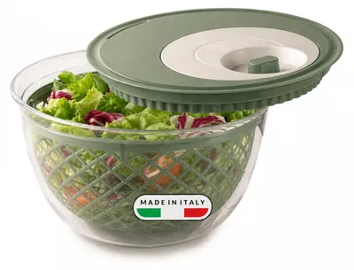 Salatschleuder 4 l, grün, mit Ablaufdeckel und Servierschüssel