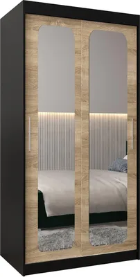 Produktbild von MEBLE KRYSPOL Promo 3100 Schlafzimmerschrank zwei Schiebetüren - Mattschwarz + Sonoma