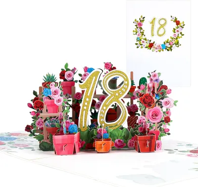 Produktbild von 18. Geburtstag Pop-up Karte Geburtstagskarte 18. Hochzeitsjubiläum Blumen Pop-up Grußkarten 3D Pop-up Karte Geburtstag Grußkarte für Frauen Mütter Frauen Männer Freunde