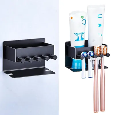 Obrázok produktu pre Držiak na zubné kefky, nástenný, samolepiaci, malý, čierny, kovový