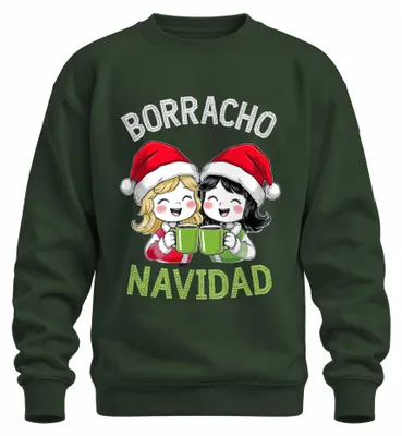 Immagine prodotto di Borracho Navidad: Maglietta o felpa a tema natalizio, colore verde bottiglia, taglia L