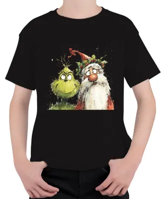 Produktbild von Grinch Weihnachtsmann frech Weihnachtsspaß Aquarell Cartoon Kinder T-Shirt, Schwarz, 104