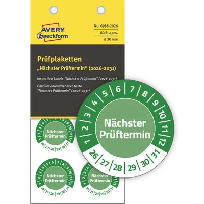 Produktbild von Prüfplaketten Nächster Prüftermin 2026-2031 Vinyl 30mm 80 Stück