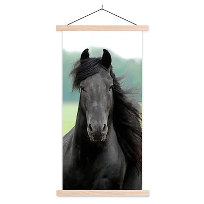 Produktbild von MuchoWow® Textilposter Friesisch - Pferd - Gras 60x120 cm mit holzfarbenen Rahmen - Holz