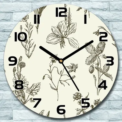 Produktbild von Wanduhr aus Glas Rund fi 30 Skizziert Wildblumen Quarz Deko Schlafzimmer Büro