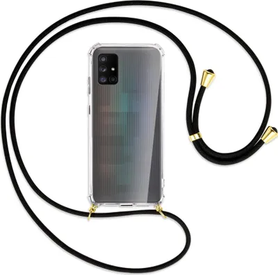 Produktbild von Handykette Backcover-Schutzhülle mit Band (Metall goldfarben) für Samsung Galaxy A71 5G - schwarz