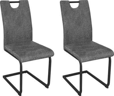 Produktbild von byLIVING Esszimmerstuhl 2er Set BANFF / Webstoff anthrazit / Gestell Metall schwarz matt / mit Griff / Schwinger / B 42, H 97, T 58 cm