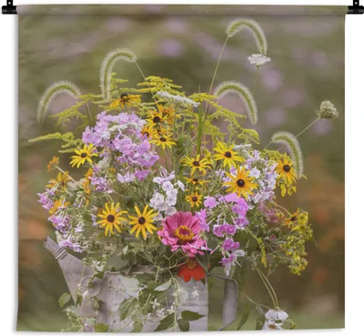 Produktbild von MuchoWow® Wandteppich Wandbehang Blumen - Gießkanne - Farbe 90x90 cm Tapisserie Dekoration Wandtuch - Wandaufhänger