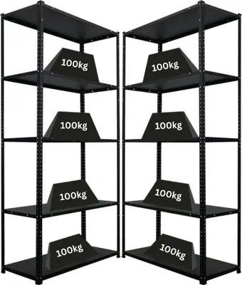 Produktbild von Mega Deal | 2x Schraubregal Haldor | HxBxT 180x90x40cm | Fachlast 100 kg | Schwarz