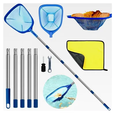 Produktbild von Poolkescher mit Teleskopstange 220 cm, feinmaschig, 14 cm tief, Bodenkescher für Schwimmbad und Teich